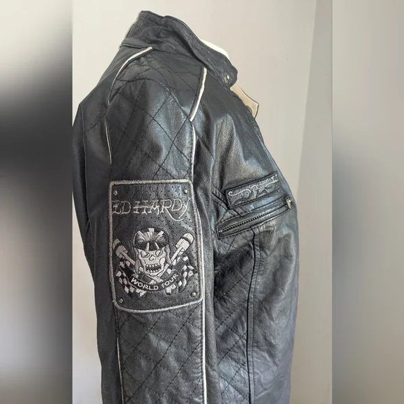 Vintage Ed Hardy Leather Skull Live To Ride Motorcycle Jacket - Picture 5 of 16